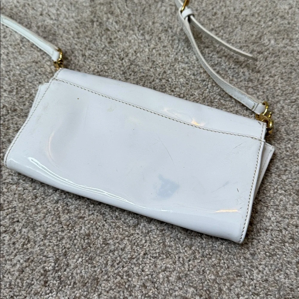 Tory Burch Kipp Perforated Logo Patent Leather Crossbody Bag White Gold